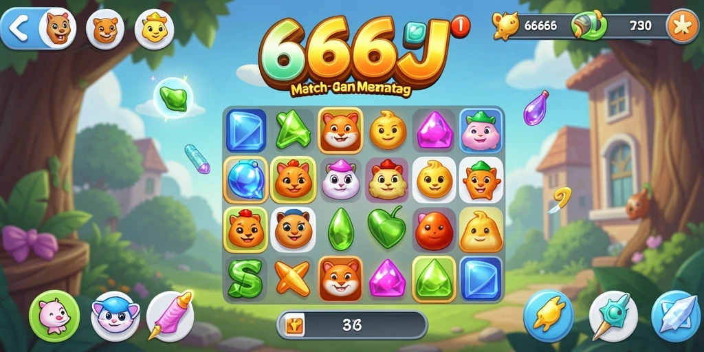 Tampilan gameplay menarik pada permainan Match-3 666J.