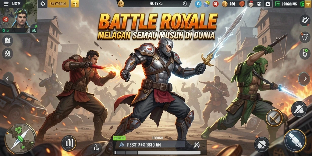 Screenshot menunjukkan pertempuran dramatis dalam game Battle Royale.