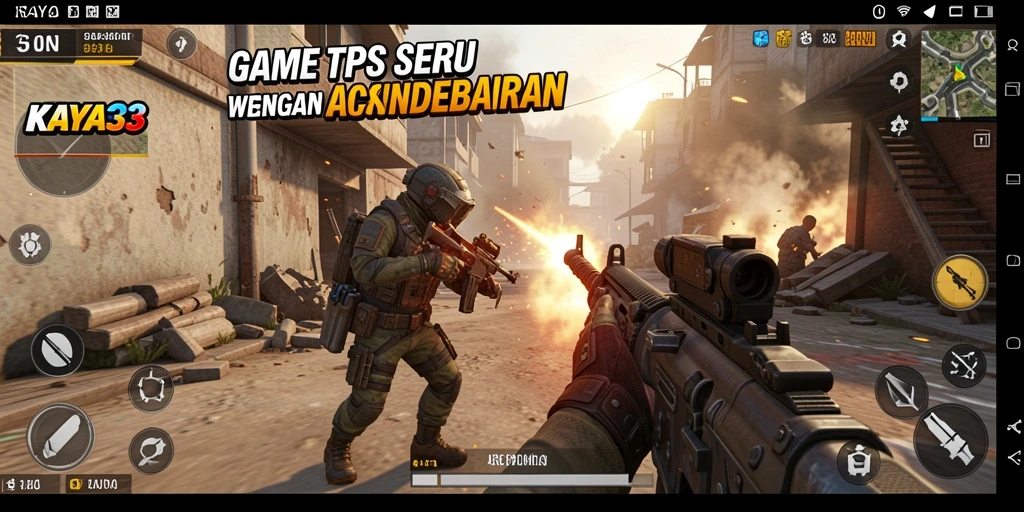 Screenshot KAYA33 menampilkan aksi menegangkan dalam gameplay TPS.