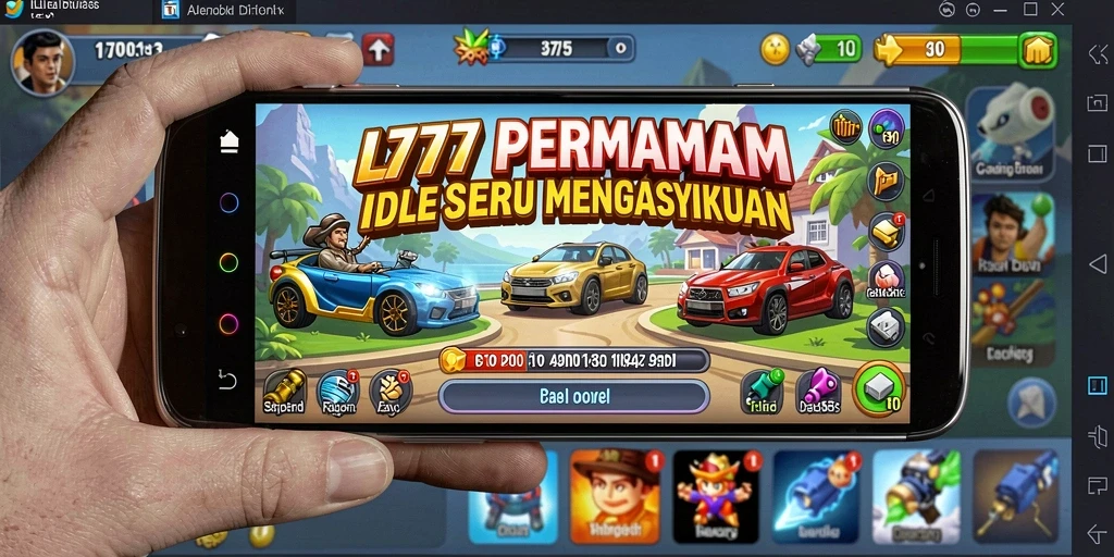 Screenshot gameplay L777 menampilkan karakter saat menghasilkan sumber daya Idle.