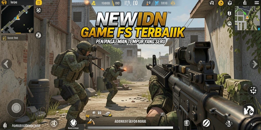 Screenshot gameplay <strong>NEWIDN</strong> yang menampilkan aksi menembak yang intens.