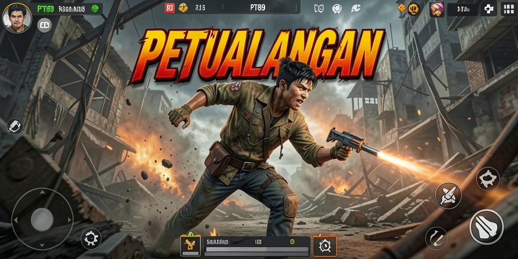 Screenshot utama PT89 menampilkan aksi mendebarkan di medan tempur.