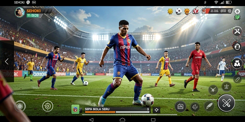 Tampilan seru gameplay SEHOKI dengan aksi sepak bola yang mendebarkan.