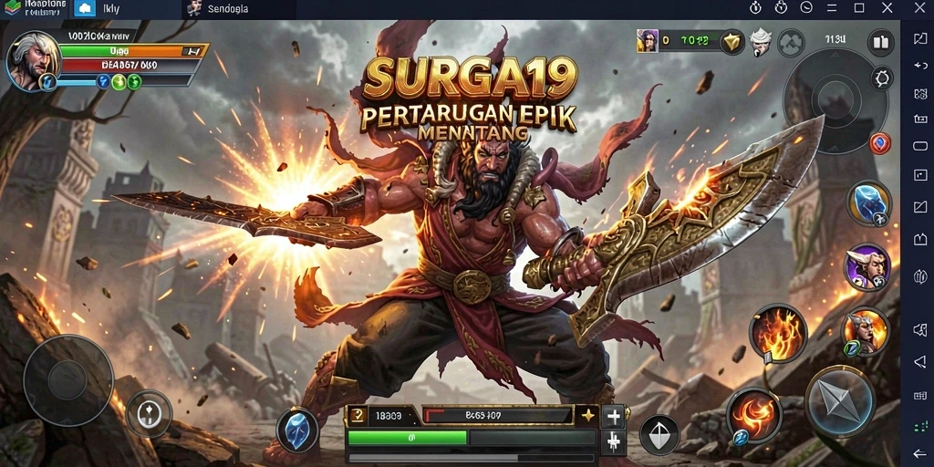 Gameplay seru dalam SURGA19 dengan pertarungan penuh aksi.